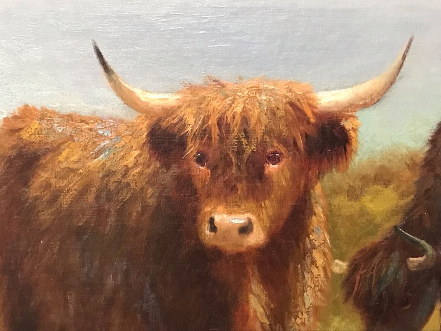 JUST ADDED - Large Original Oil Painting Of Cattle By Douglas Cameron In Stunning Gilded Frame 30 X 20 [Photo 7]