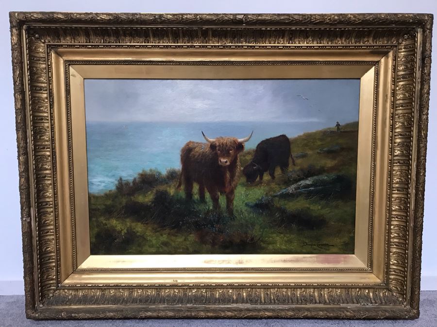 JUST ADDED - Large Original Oil Painting Of Cattle By Douglas Cameron In Stunning Gilded Frame 30 X 20 [Photo 2]