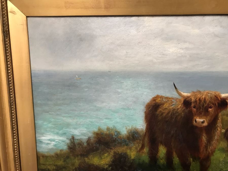 JUST ADDED - Large Original Oil Painting Of Cattle By Douglas Cameron In Stunning Gilded Frame 30 X 20 [Photo 10]