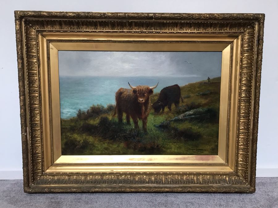 JUST ADDED - Large Original Oil Painting Of Cattle By Douglas Cameron In Stunning Gilded Frame 30 X 20 [Photo 3]