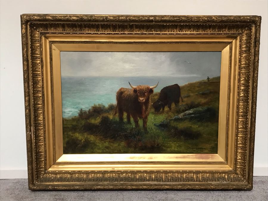 JUST ADDED - Large Original Oil Painting Of Cattle By Douglas Cameron In Stunning Gilded Frame 30 X 20 [Photo 5]