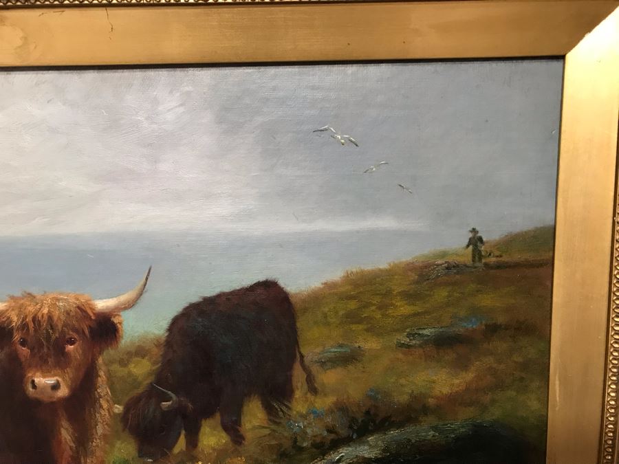 JUST ADDED - Large Original Oil Painting Of Cattle By Douglas Cameron In Stunning Gilded Frame 30 X 20 [Photo 11]