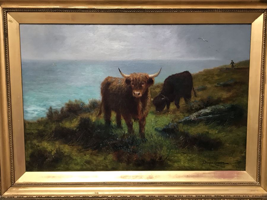 JUST ADDED - Large Original Oil Painting Of Cattle By Douglas Cameron In Stunning Gilded Frame 30 X 20 [Photo 4]