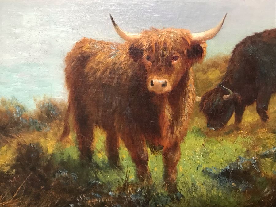 JUST ADDED - Large Original Oil Painting Of Cattle By Douglas Cameron In Stunning Gilded Frame 30 X 20 [Photo 6]
