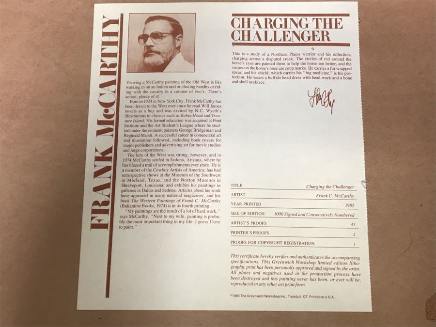 Frank McCarthy (1924-2002) Limited Edition Print Titled 'Charging The Challenger' Hand Signed 9 X 19 No. 242 Of 1000 [Photo 14]