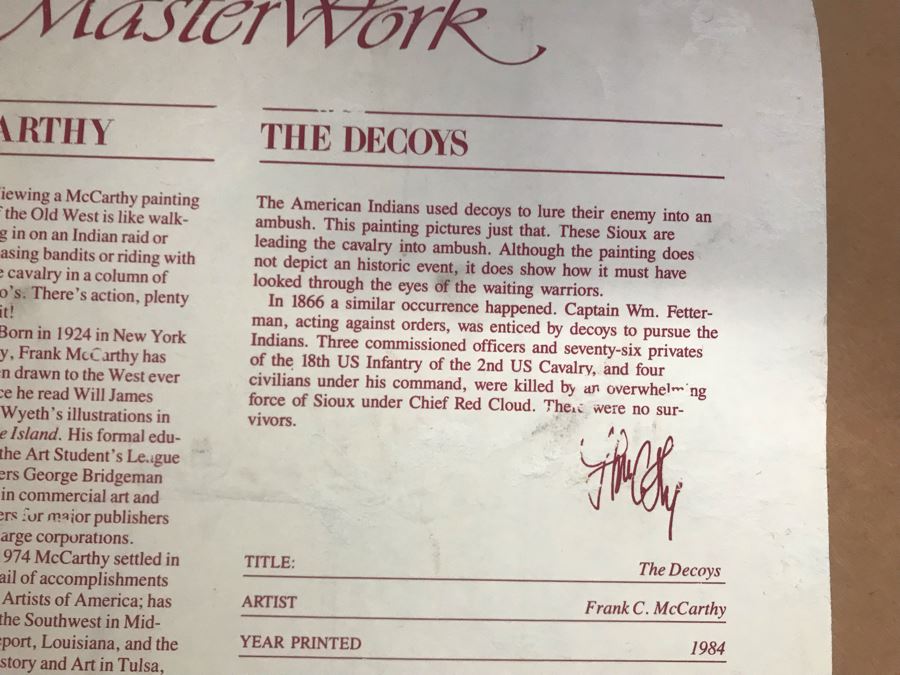 Frank McCarthy (1924-2002) Limited Edition Print Titled 'The Decoys' Hand Signed 39.5 X 21.5 No. 32 Of 450 [Photo 18]