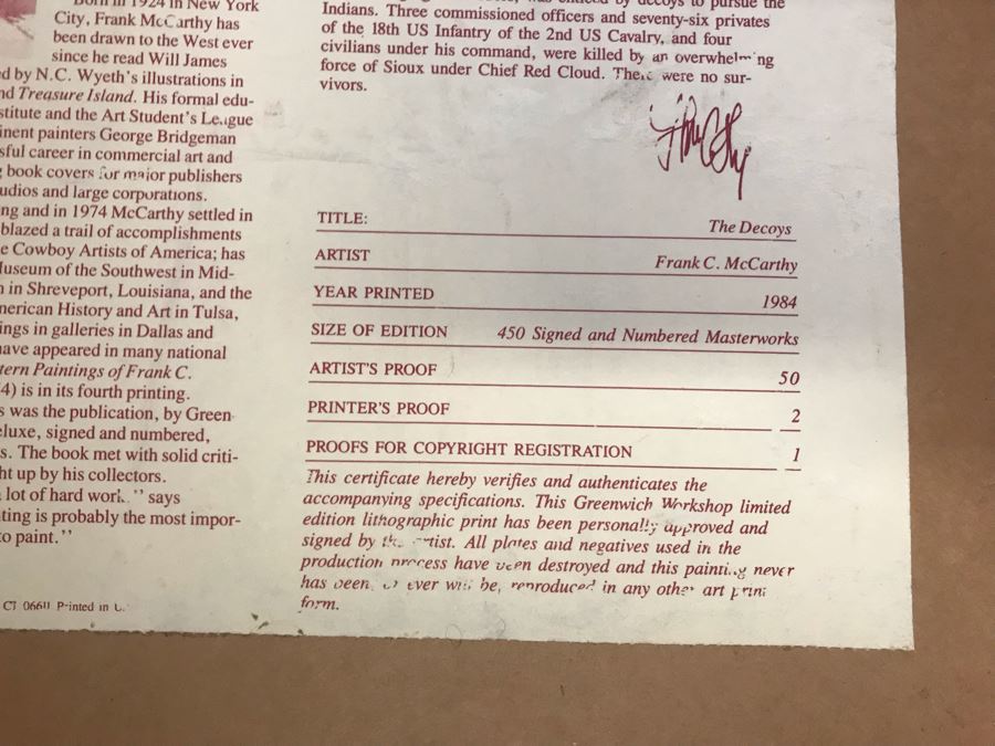 Frank McCarthy (1924-2002) Limited Edition Print Titled 'The Decoys' Hand Signed 39.5 X 21.5 No. 32 Of 450 [Photo 19]