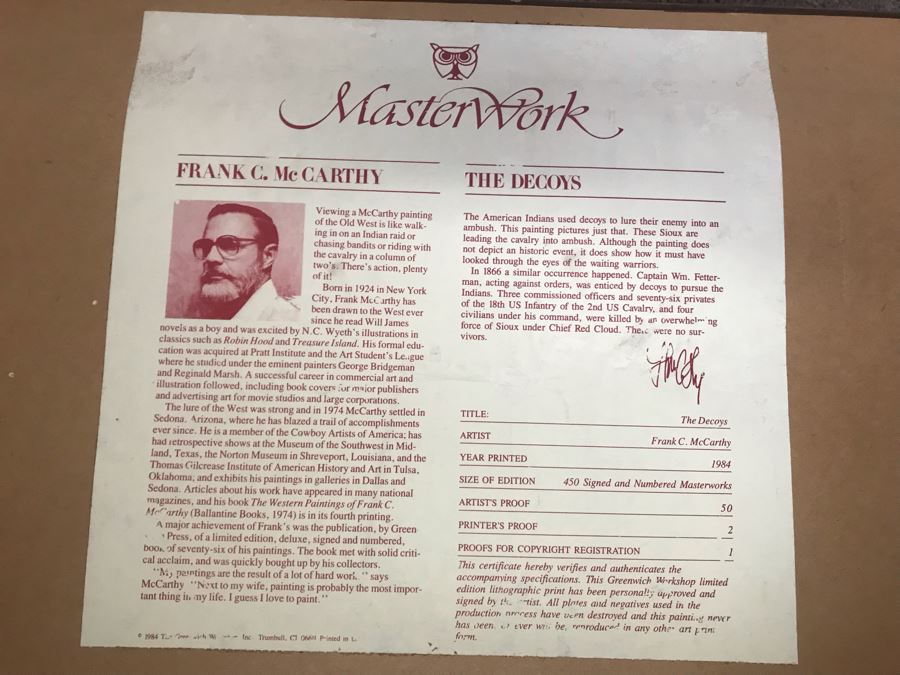 Frank McCarthy (1924-2002) Limited Edition Print Titled 'The Decoys' Hand Signed 39.5 X 21.5 No. 32 Of 450 [Photo 17]