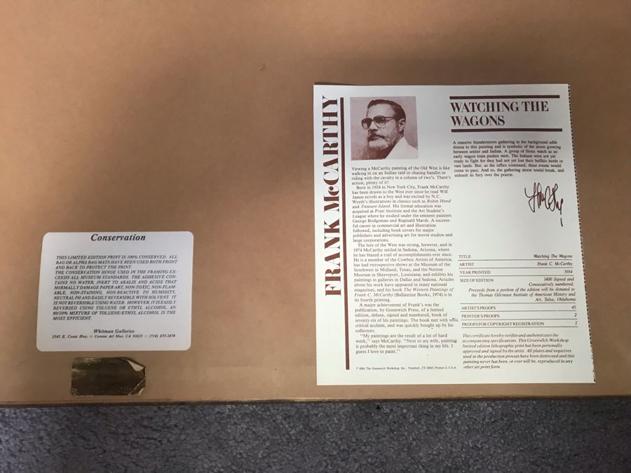 Frank McCarthy (1924-2002) Limited Edition Print Titled 'Watching The Wagons' Hand Signed 27.5 X 17 No. 242 Of 1400 [Photo 12]