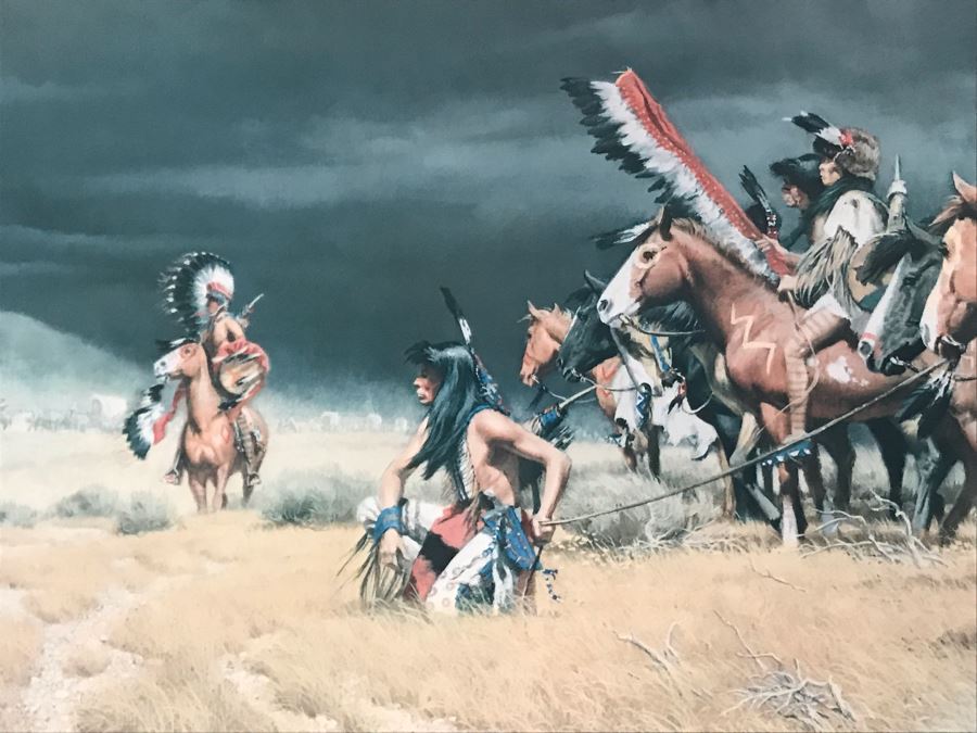 Frank McCarthy (1924-2002) Limited Edition Print Titled 'Watching The Wagons' Hand Signed 27.5 X 17 No. 242 Of 1400 [Photo 7]