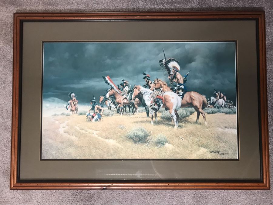 JUST ADDED - Frank McCarthy (1924-2002) Limited Edition Print Titled 'Watching The Wagons' Hand Signed 27.5 X 17 No. 242 Of 1400 [Photo 1]