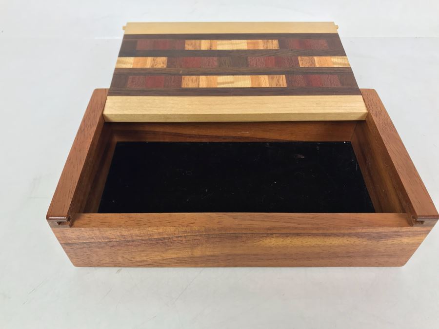Handmade Wooden Box Signed Underneath By Artist 8W X 4.5D X 2H [Photo 1]