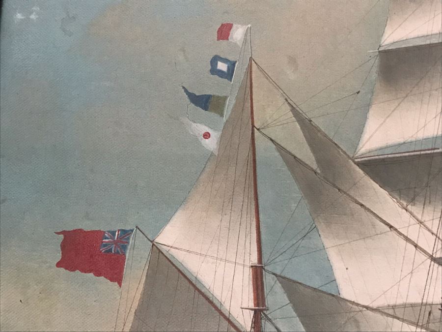 JUST ADDED - Vintage Original British Sailing Ship 'Waterlily' Painting 22 X 16 [Photo 12]