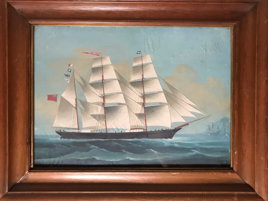 JUST ADDED - Vintage Original British Sailing Ship 'Waterlily' Painting 22 X 16
