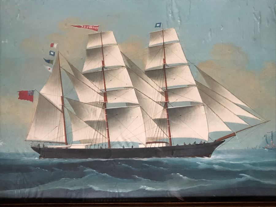 JUST ADDED - Vintage Original British Sailing Ship 'Waterlily' Painting 22 X 16 [Photo 4]