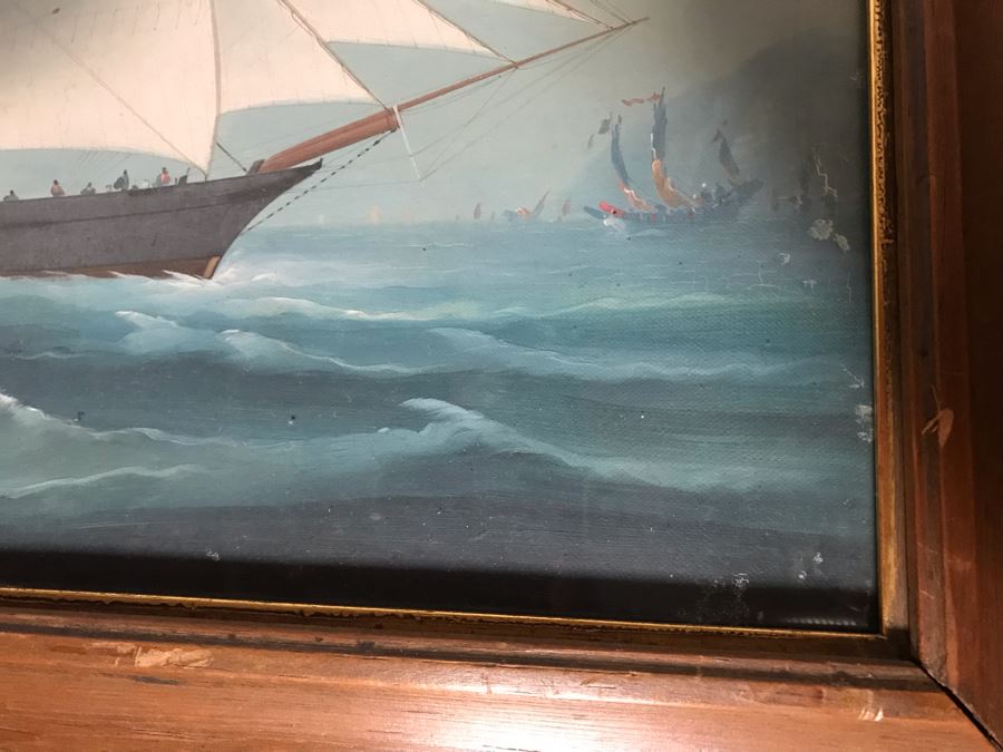 JUST ADDED - Vintage Original British Sailing Ship 'Waterlily' Painting 22 X 16 [Photo 23]