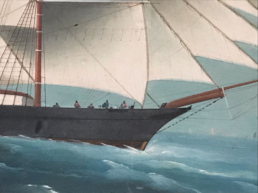 JUST ADDED - Vintage Original British Sailing Ship 'Waterlily' Painting 22 X 16 [Photo 7]