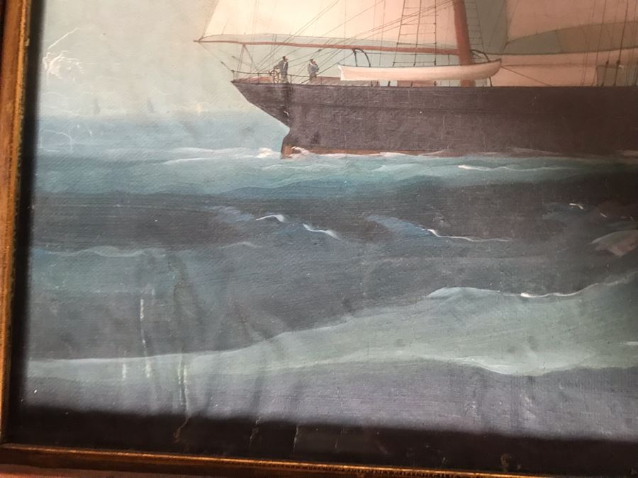 JUST ADDED - Vintage Original British Sailing Ship 'Waterlily' Painting 22 X 16 [Photo 20]