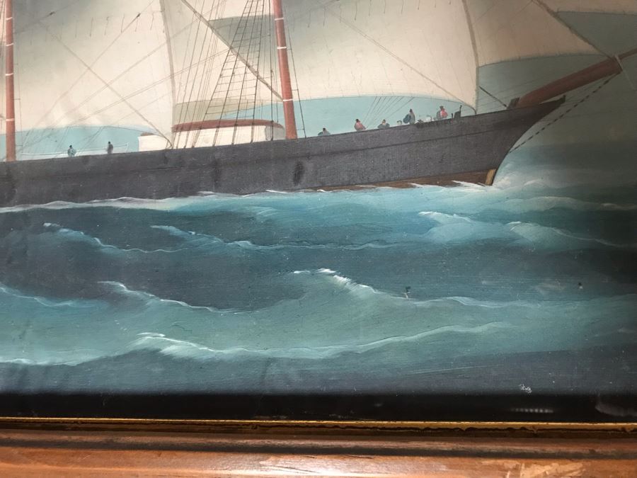 JUST ADDED - Vintage Original British Sailing Ship 'Waterlily' Painting 22 X 16 [Photo 22]