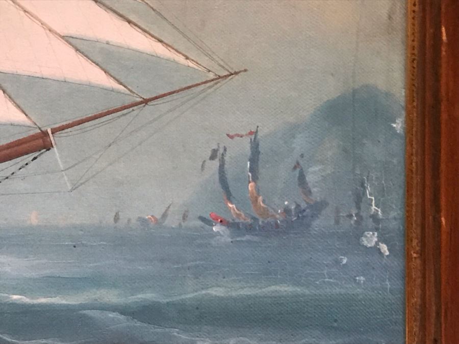 JUST ADDED - Vintage Original British Sailing Ship 'Waterlily' Painting 22 X 16 [Photo 6]