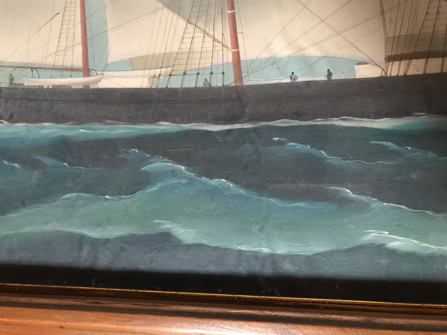 JUST ADDED - Vintage Original British Sailing Ship 'Waterlily' Painting 22 X 16 [Photo 21]