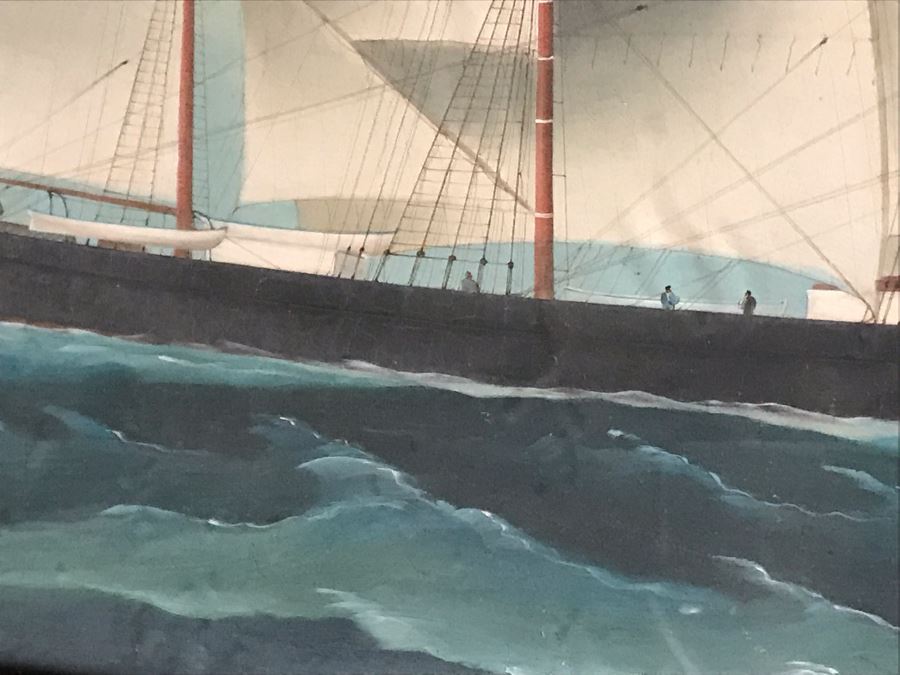JUST ADDED - Vintage Original British Sailing Ship 'Waterlily' Painting 22 X 16 [Photo 9]