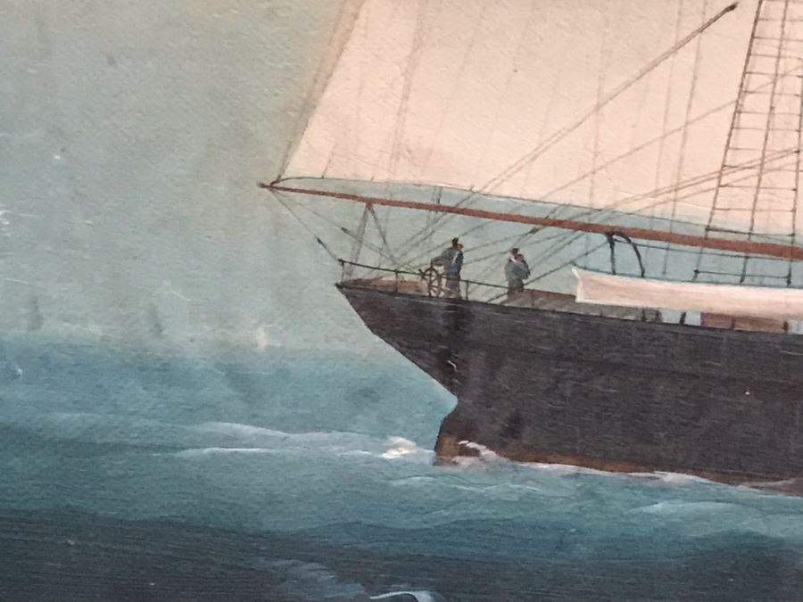 JUST ADDED - Vintage Original British Sailing Ship 'Waterlily' Painting 22 X 16 [Photo 18]