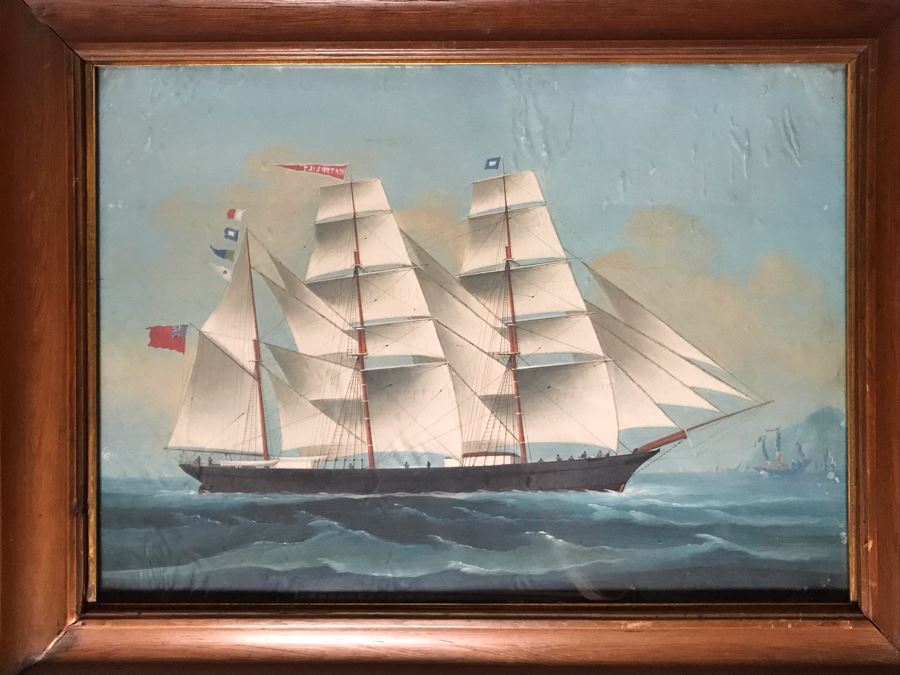 JUST ADDED - Vintage Original British Sailing Ship 'Waterlily' Painting 22 X 16 [Photo 3]