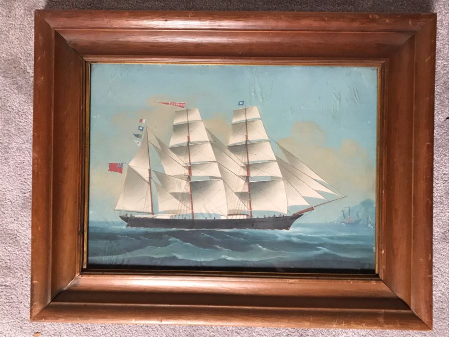 JUST ADDED - Vintage Original British Sailing Ship 'Waterlily' Painting 22 X 16 [Photo 2]