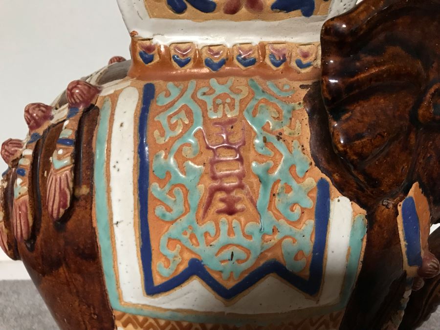 JUST ADDED - Vintage Outdoor Glazed Elephant Garden Stool 21W X 11D X 23H [Photo 4]