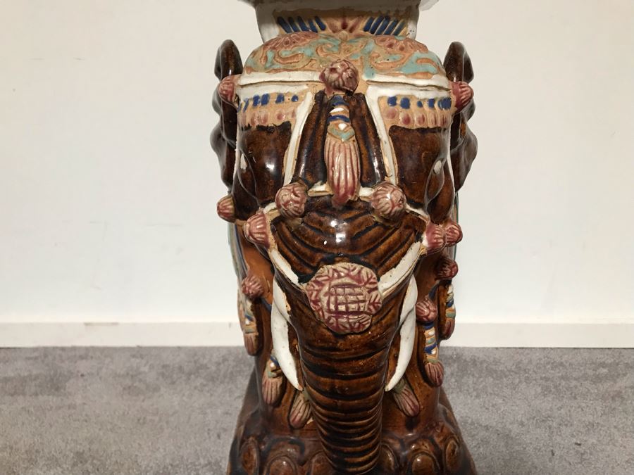 JUST ADDED - Vintage Outdoor Glazed Elephant Garden Stool 21W X 11D X 23H [Photo 8]