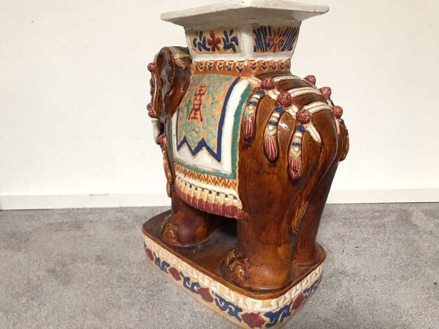 JUST ADDED - Vintage Outdoor Glazed Elephant Garden Stool 21W X 11D X 23H [Photo 10]