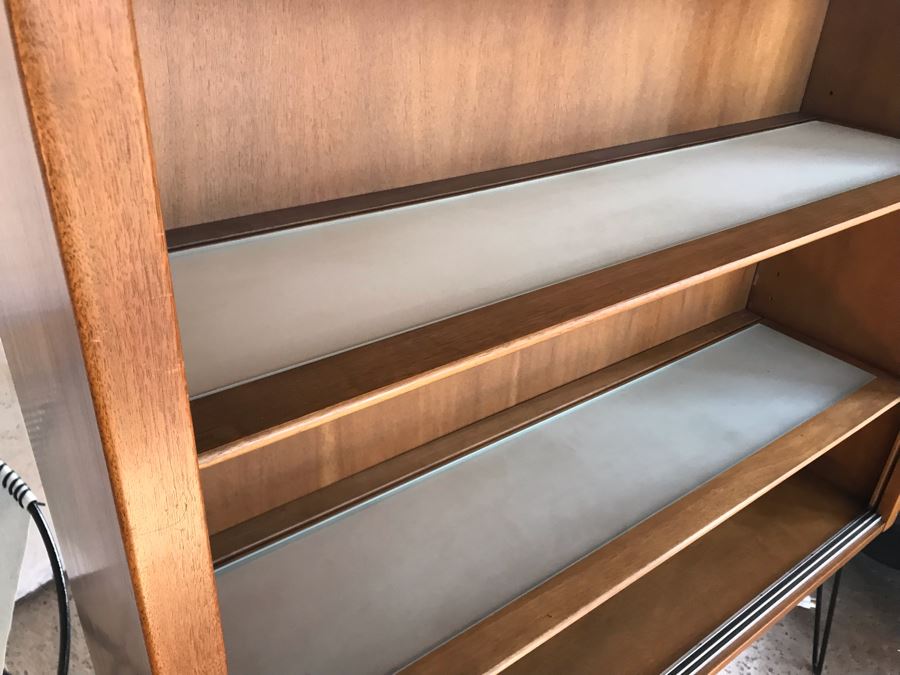 Vintage 1956 Mid-Century Modern Bookcase With Metal Hairpin Legs By Drexel 48W X 16D X 56H [Photo 9]