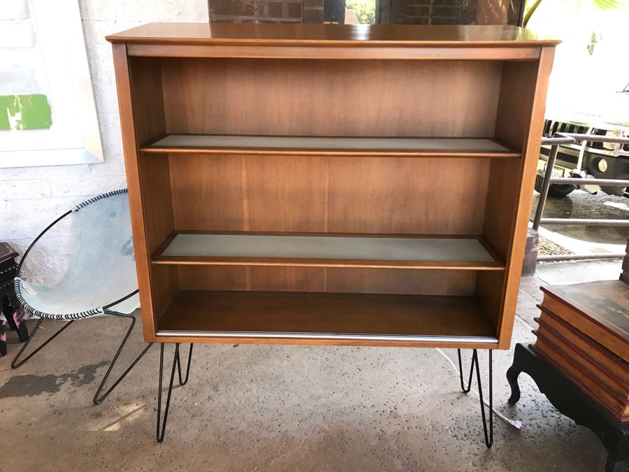 Vintage 1956 Mid-Century Modern Bookcase With Metal Hairpin Legs By Drexel 48W X 16D X 56H [Photo 4]