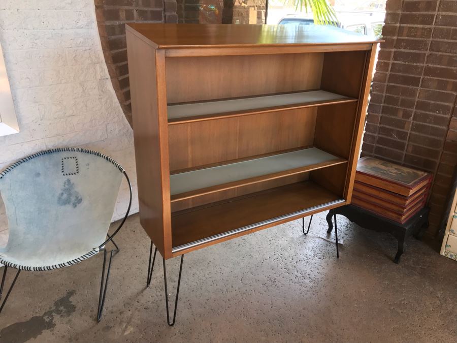 Vintage 1956 Mid-Century Modern Bookcase With Metal Hairpin Legs By Drexel 48W X 16D X 56H [Photo 6]