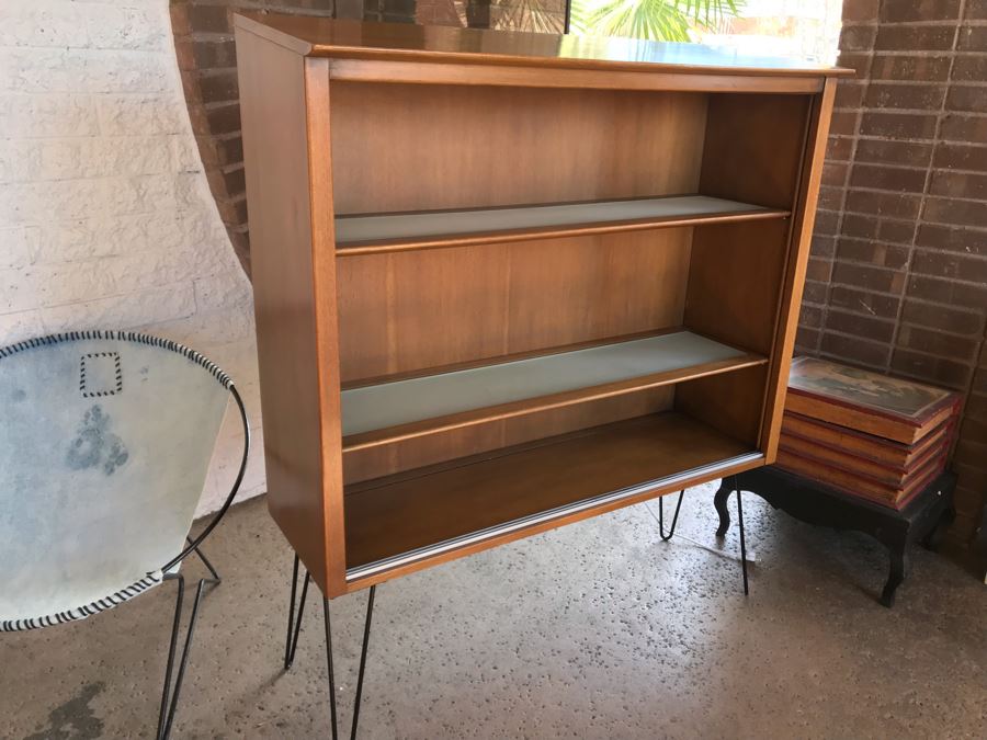 Vintage 1956 Mid-Century Modern Bookcase With Metal Hairpin Legs By Drexel 48W X 16D X 56H [Photo 5]