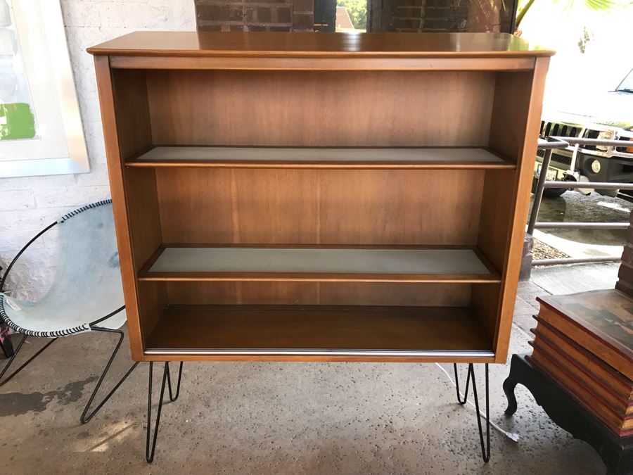 Vintage 1956 Mid-Century Modern Bookcase With Metal Hairpin Legs By Drexel 48W X 16D X 56H [Photo 3]