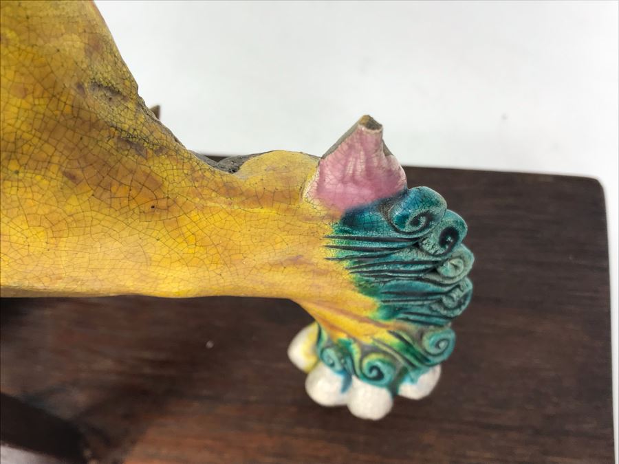 JUST ADDED - Vintage Asian Roof Tile With Wooden Stand 14.5 X 4.5 X 14 [Photo 20]