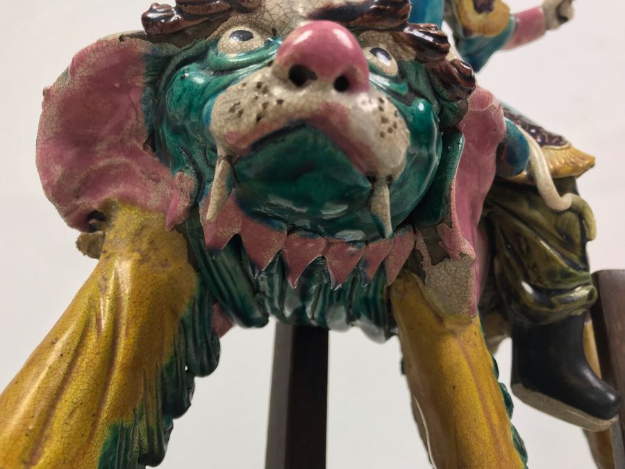 JUST ADDED - Vintage Asian Roof Tile With Wooden Stand 14.5 X 4.5 X 14 [Photo 10]