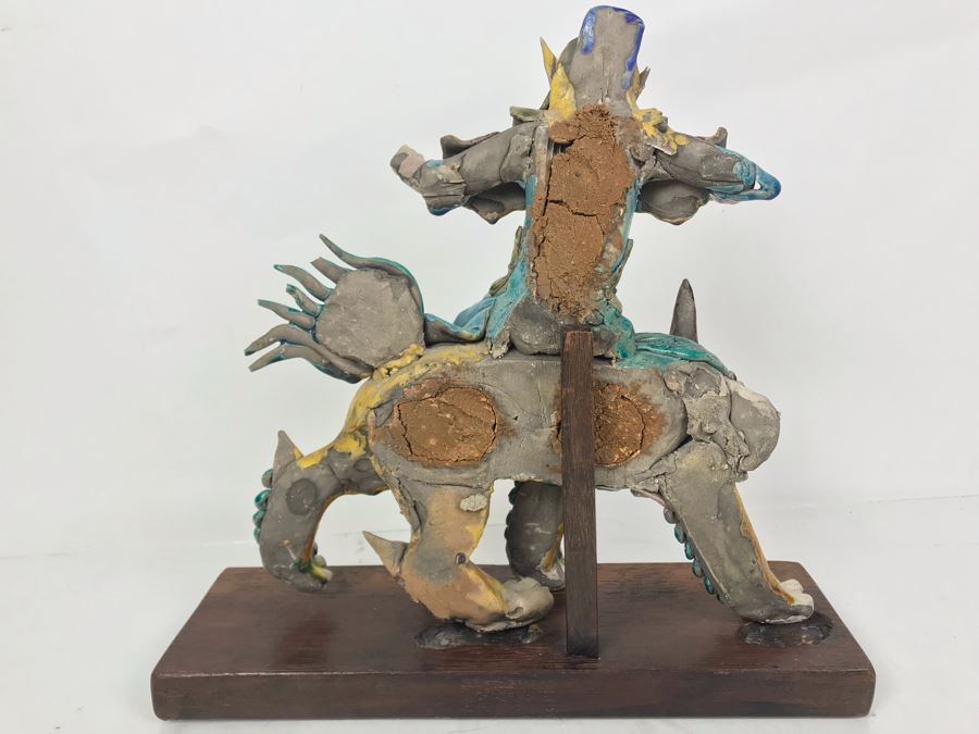 JUST ADDED - Vintage Asian Roof Tile With Wooden Stand 14.5 X 4.5 X 14 [Photo 12]