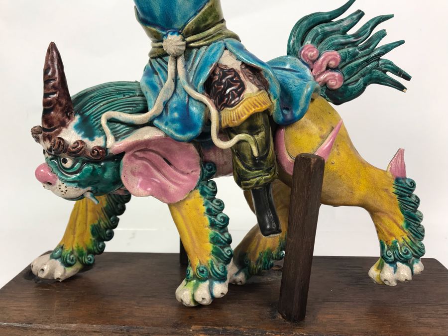 JUST ADDED - Vintage Asian Roof Tile With Wooden Stand 14.5 X 4.5 X 14 [Photo 6]