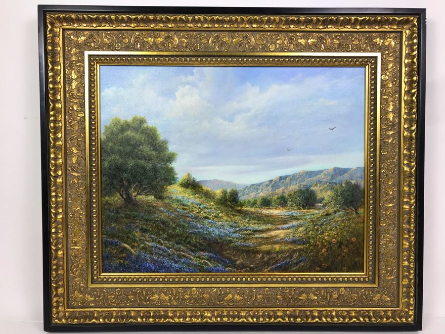 JUST ADDED - Original Plein Air Oil Painting Titled 'Evening Glow' 1st Place Juried 1990 Calico, CA Unsigned In Stunning Gilded Frame Purchased From Mike Cluff Fine Art 20 X 16 [Photo 2]