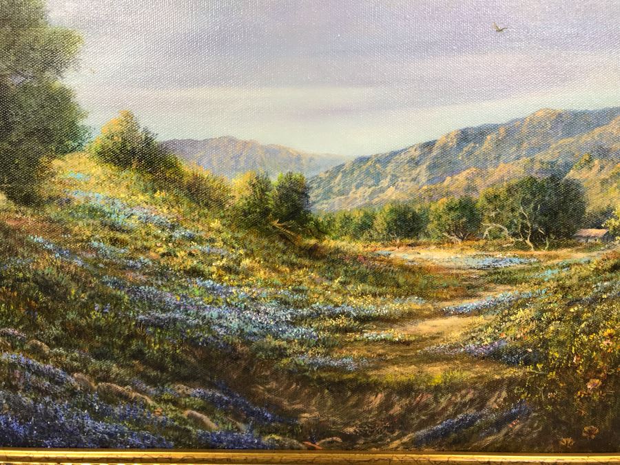 JUST ADDED - Original Plein Air Oil Painting Titled 'Evening Glow' 1st Place Juried 1990 Calico, CA Unsigned In Stunning Gilded Frame Purchased From Mike Cluff Fine Art 20 X 16 [Photo 5]