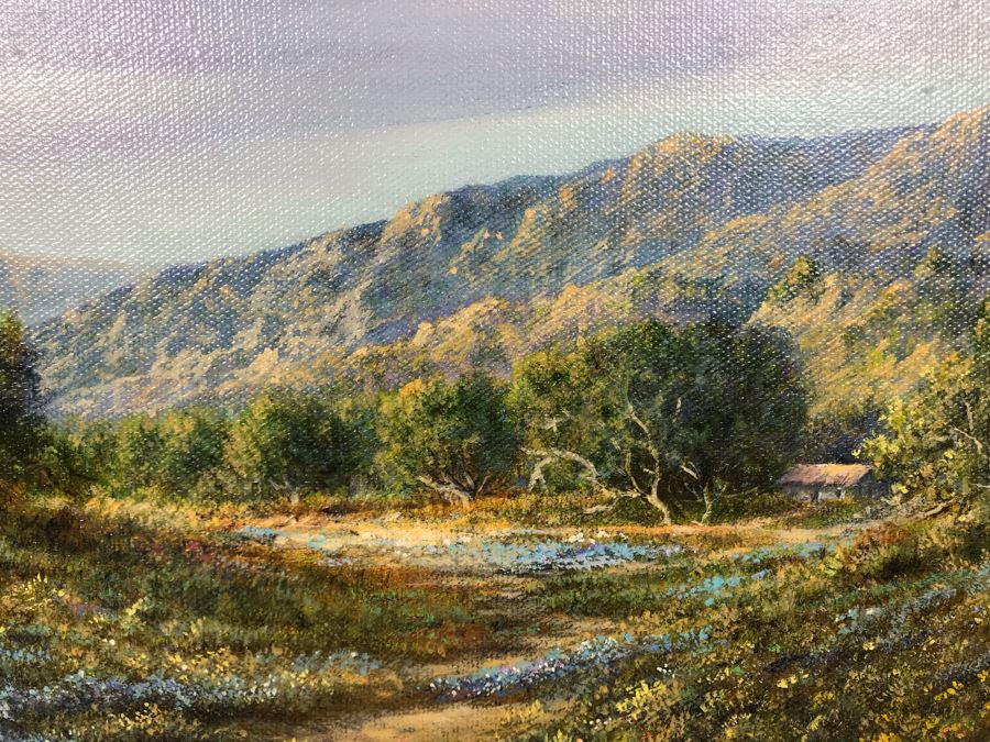 JUST ADDED - Original Plein Air Oil Painting Titled 'Evening Glow' 1st Place Juried 1990 Calico, CA Unsigned In Stunning Gilded Frame Purchased From Mike Cluff Fine Art 20 X 16 [Photo 7]
