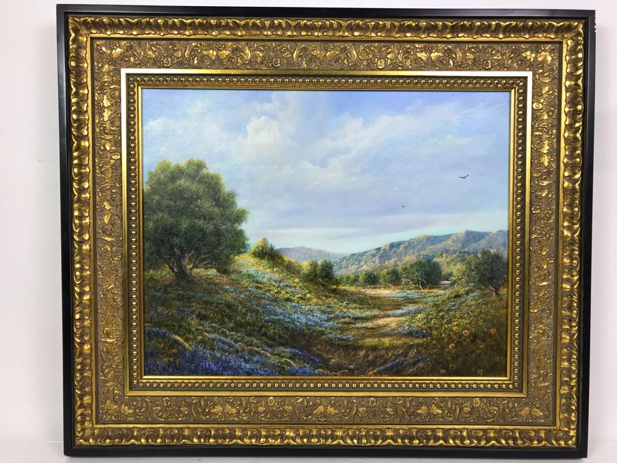 JUST ADDED - Original Plein Air Oil Painting Titled 'Evening Glow' 1st Place Juried 1990 Calico, CA Unsigned In Stunning Gilded Frame Purchased From Mike Cluff Fine Art 20 X 16 [Photo 1]