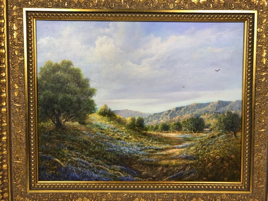 JUST ADDED - Original Plein Air Oil Painting Titled 'Evening Glow' 1st Place Juried 1990 Calico, CA Unsigned In Stunning Gilded Frame Purchased From Mike Cluff Fine Art 20 X 16 [Photo 3]