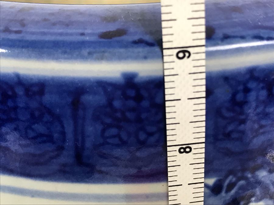 JUST ADDED - Vintage Signed Blue And White Landscape Motif Pot 10W X 9H [Photo 12]