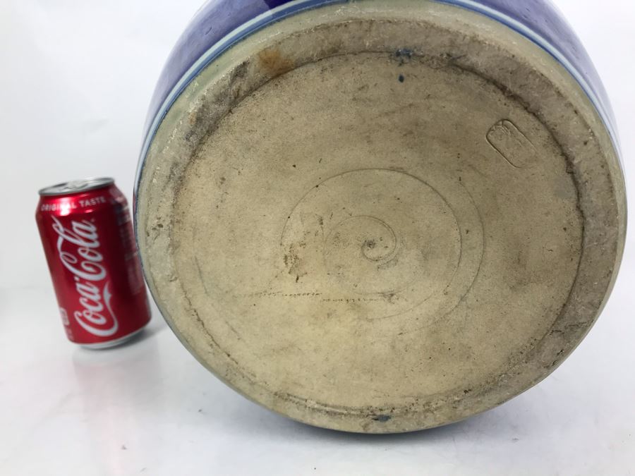 JUST ADDED - Vintage Signed Blue And White Landscape Motif Pot 10W X 9H [Photo 9]