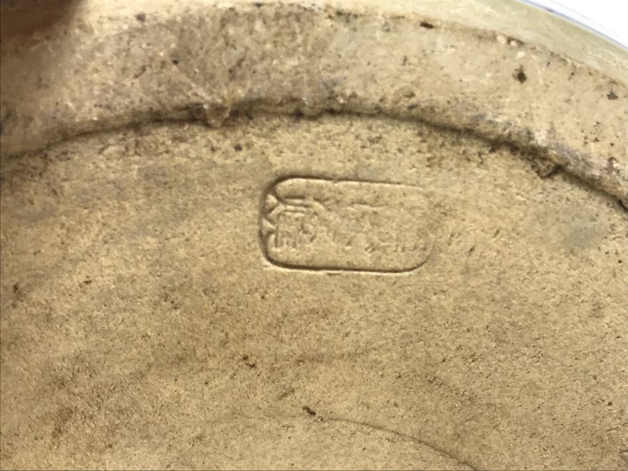 JUST ADDED - Vintage Signed Blue And White Landscape Motif Pot 10W X 9H [Photo 10]