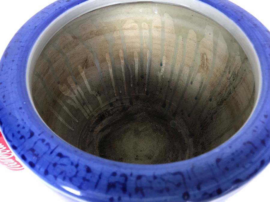 JUST ADDED - Vintage Signed Blue And White Landscape Motif Pot 10W X 9H [Photo 4]